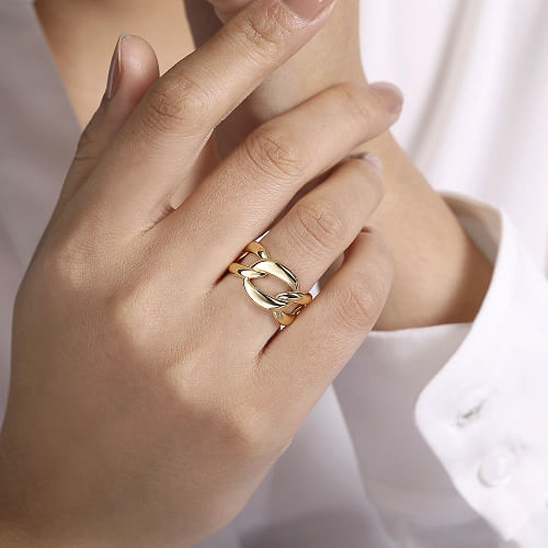 14K Yellow Gold Link Chain Wide Band Ring