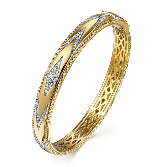 14K Yellow Gold Bujukan Diamond Chevron Pattern Bangle Bracelet