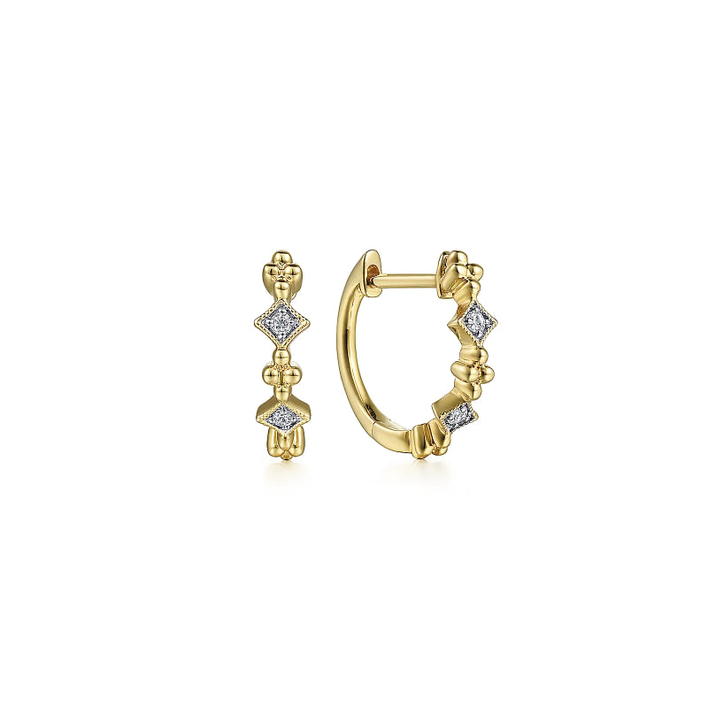 14K Yellow Gold Diamond Huggie Earrings