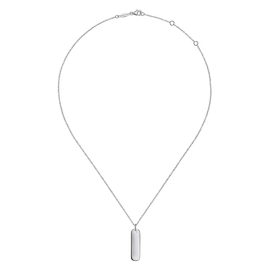 925 Sterling Silver Long Rectangular Pendant Necklace