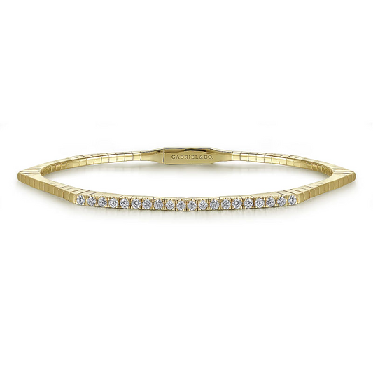 14K Yellow Gold Diamond Hexagon Shape Bangle