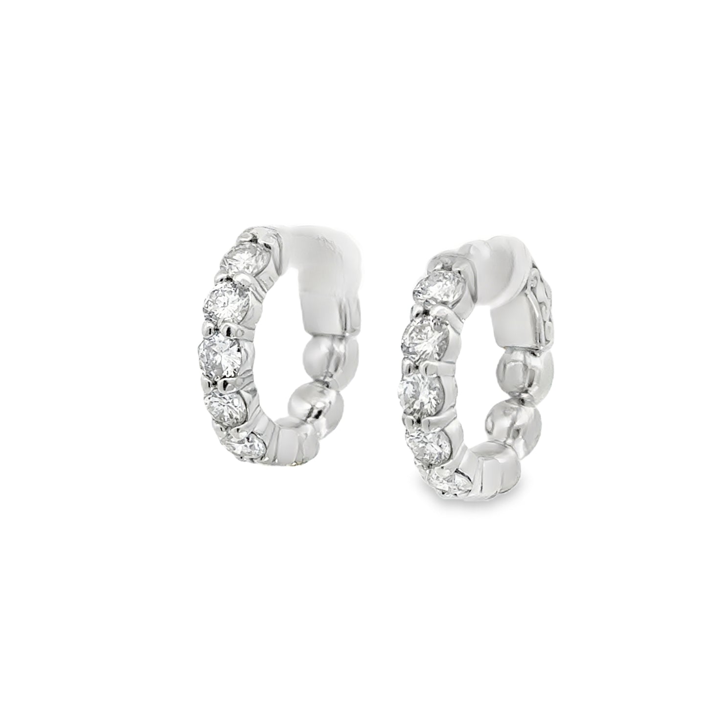 14K White Gold Diamond Huggie Earrings - 2.09 Carats