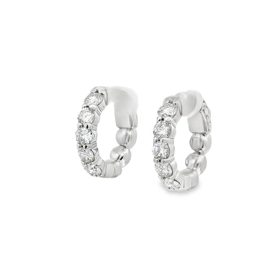 14K White Gold Diamond Huggie Earrings - 2.09 Carats