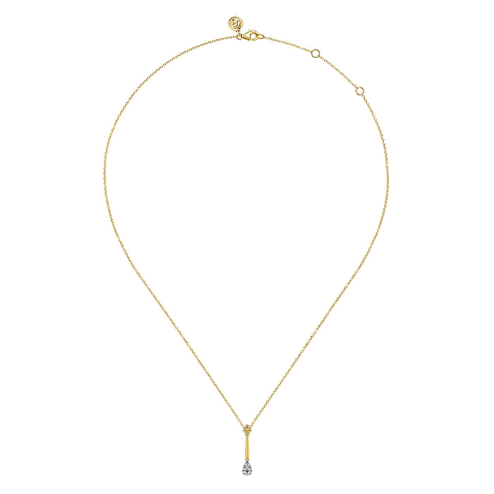 14K White and Yellow Gold Bujukan and Diamond Teardrop Pendant Necklace