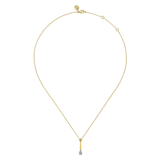 14K White and Yellow Gold Bujukan and Diamond Teardrop Pendant Necklace