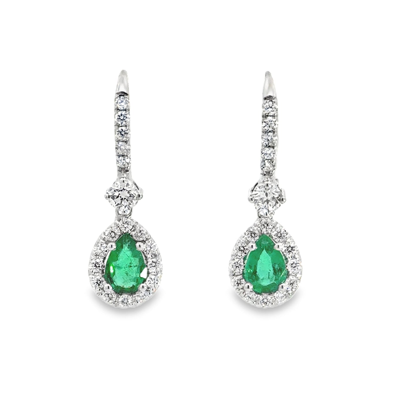 14K White Gold Emerald and Diamond Earrings