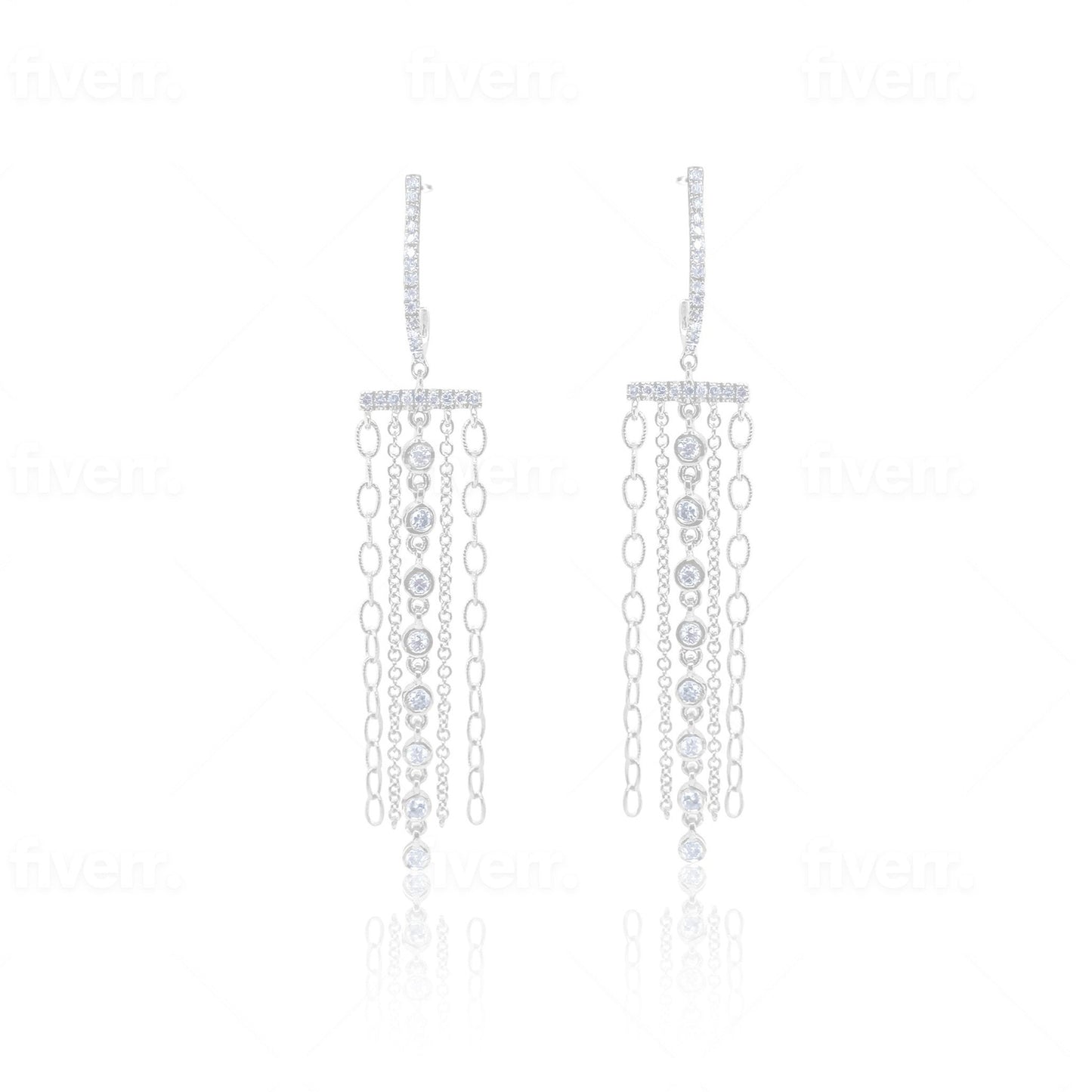 Meira T Designs | 14L White Gold Diamond Chain Dangle Earring