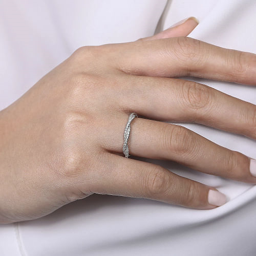 14K White Gold Diamond Pave Twisted Stackable Band
