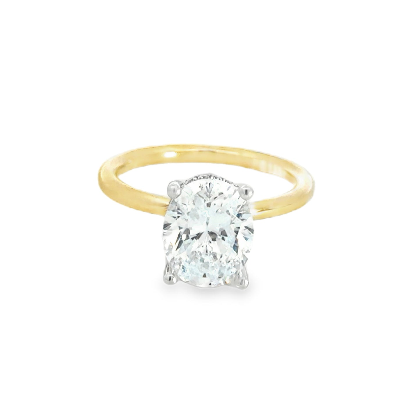 14K Two Tone Oval Cut Diamond Engagement Ring with Accent Diamonds