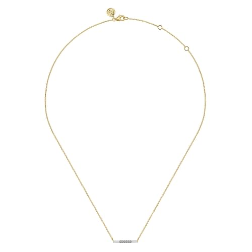 Enamel - 14K Yellow Gold Diamond Bar Necklace with White Enamel