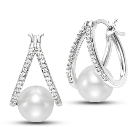 8–8.5MM Diamond Hoop Earrings in 14K White Gold (.16 CTW)