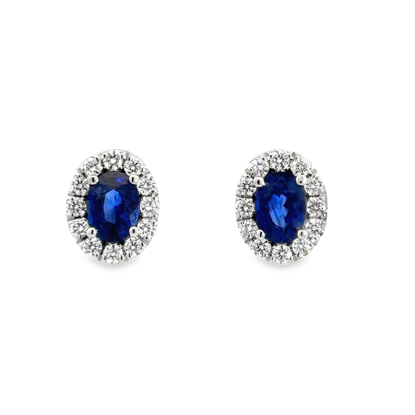 Diamond Halo and Sapphire Oval Shaped Stud Earrings