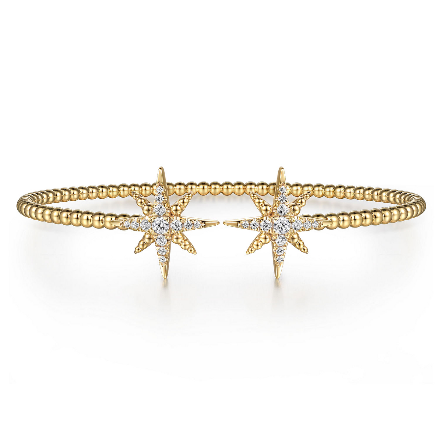 14K Yellow Gold Bujukan and Diamond Starburst Open Bangle Bracelet