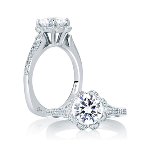 Deco Floral Halo Engagement Ring