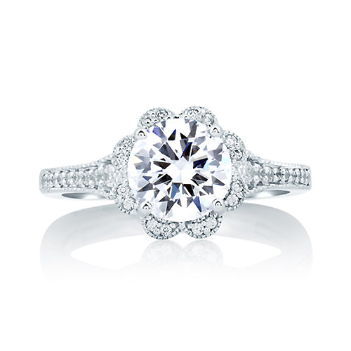Deco Floral Halo Engagement Ring