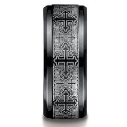 Black Titanium Comfort-Fit Cathedral Cross Design Wedding Band