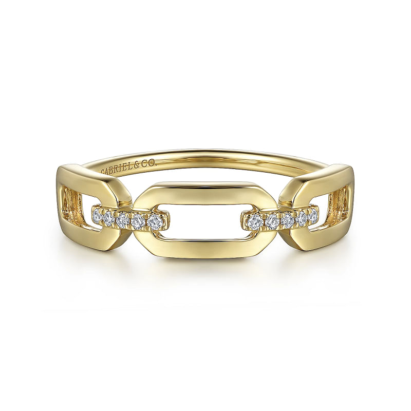 14K Yellow Gold Diamond Link Chain Ladies Ring