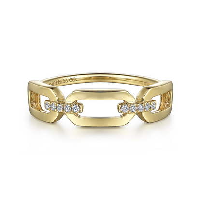 14K Yellow Gold Diamond Link Chain Ladies Ring