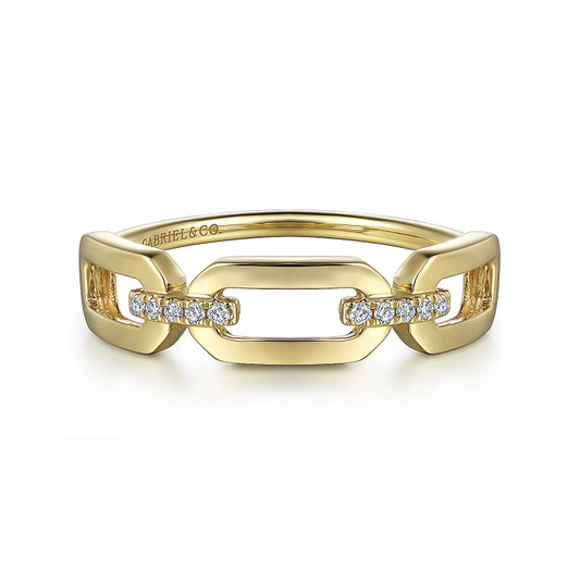 14K Yellow Gold Diamond Link Chain Ladies Ring