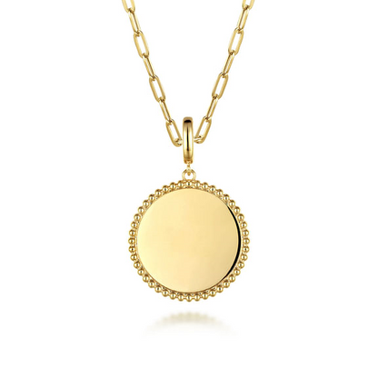 14K Yellow Gold Bujukan Round Personalized Medallion Pendant