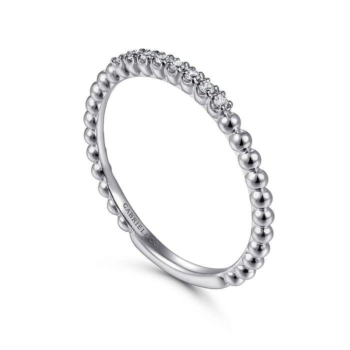 14K White Gold Bujukan Bead and Diamond Stackable Ring