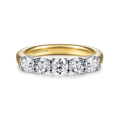 Siena - 14K White-Yellow Gold 5 Stone Diamond Anniversary Band - 1.05ct