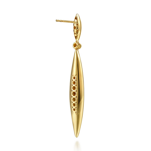 14K White and Yellow Gold Diamond Bullet Stud Drop Earrings