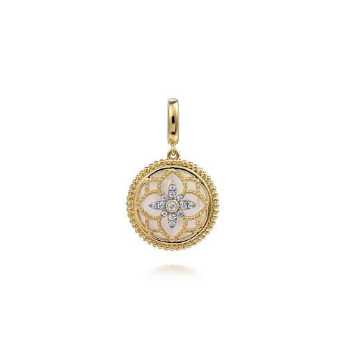 14K Yellow Gold Bujukan Diamond and Mother of Pearl Medallion Pendant