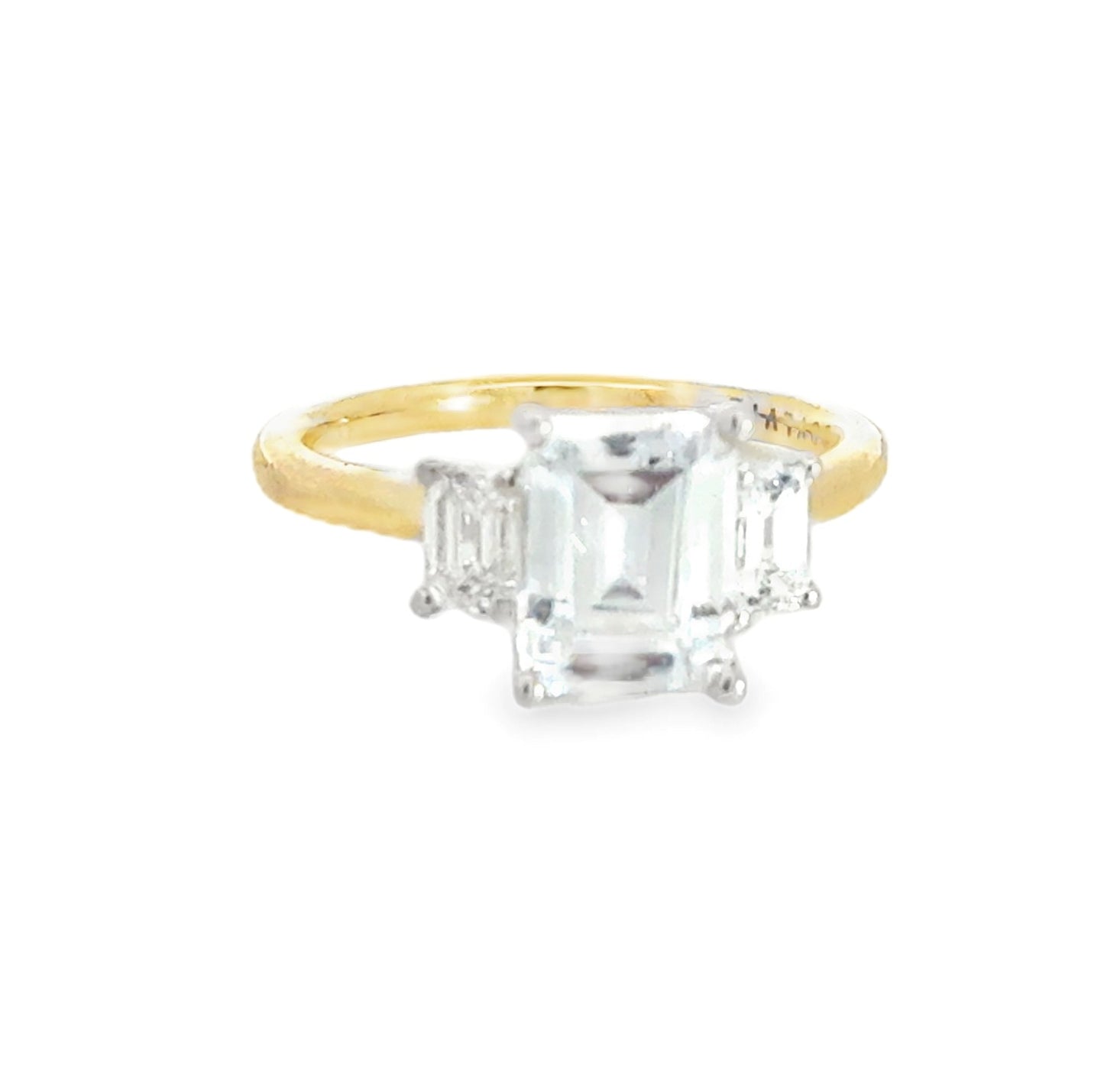 Emerald Cut Two Tone Three Stone Engagement Ring