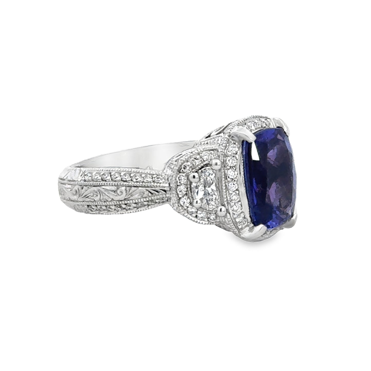 14K White Gold Tanzanite and Diamond Ring