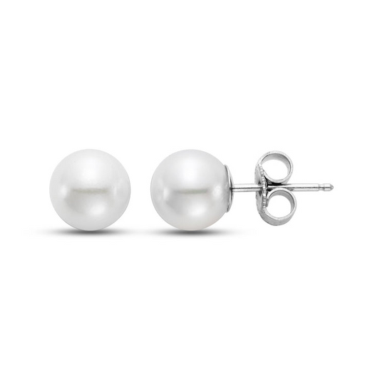 14K White Gold Akoya Pearl Studs - 7.5x8mm