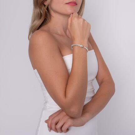 14K Yellow Gold and Sterling Silver Diamond Bangle Bracelet