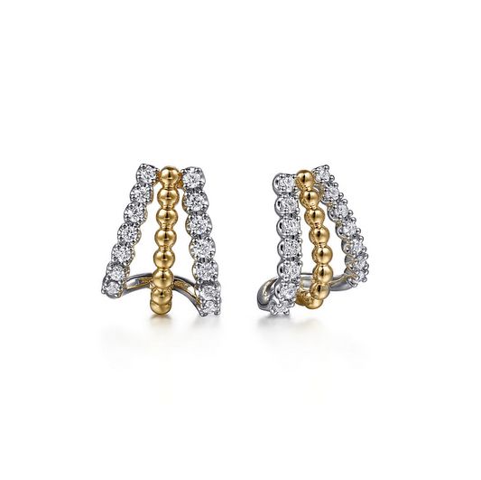 14K White Yellow Gold Bujukan Diamond J Hoop Stud Earrings