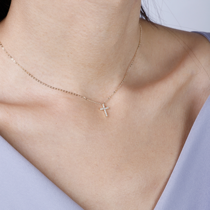 14K Yellow Gold Diamond Cross Necklace