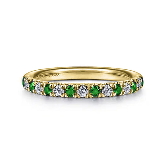 14K Yellow Gold 15 Stone Diamond and Emerald Anniversary Band