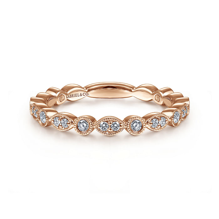 14K Rose Gold Marquise and Round Station Diamond Ring