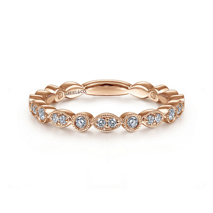 14K Rose Gold Marquise and Round Station Diamond Ring