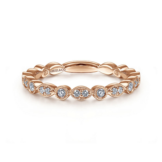 14K Rose Gold Marquise and Round Station Diamond Ring