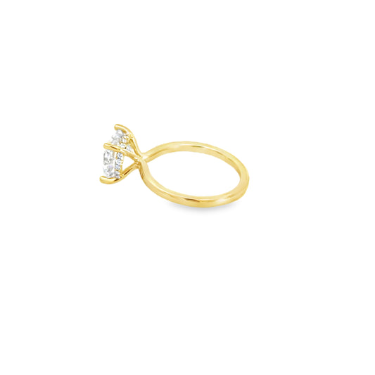 14K Round Diamond Engagement Ring with Accenting Diamonds