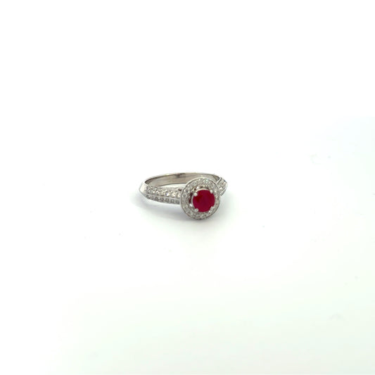 Kirkland Jewelry Estate - 18K White Gold Burma Ruby and Diamond Ring by Stern International (.71 CT Ruby / .64 CTW Diamonds)