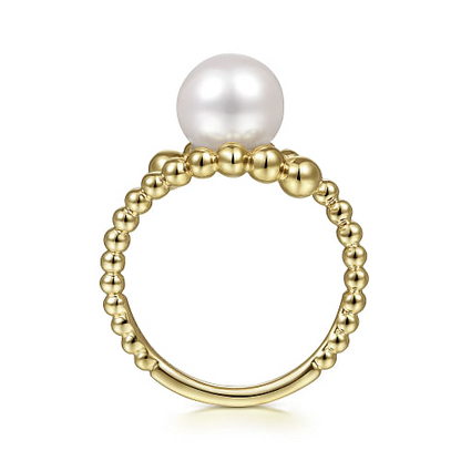 14K Yellow Gold Bypass Bujukan Pearl Ring