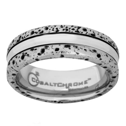 Men's Black and Silver Cobalt Wedding Band