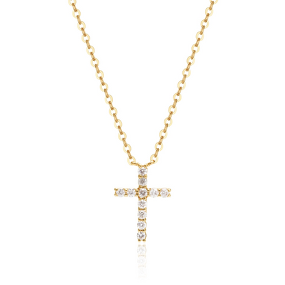 14K Yellow Gold Diamond Cross Necklace