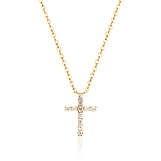 14K Yellow Gold Diamond Cross Necklace