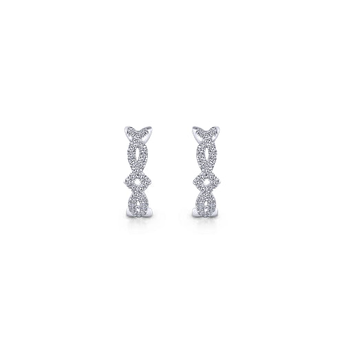 14K White Gold Twisted 10mm Diamond Huggies