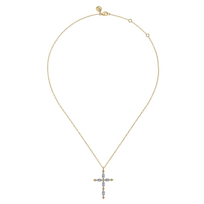 14K Yellow Gold Bujukan Diamond Cross Pendant Necklace