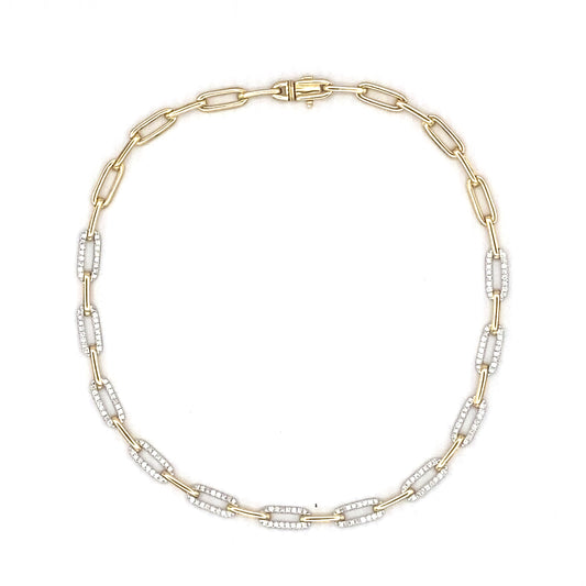 14K Two-Tone Paper Clip Diamond Chain Necklace