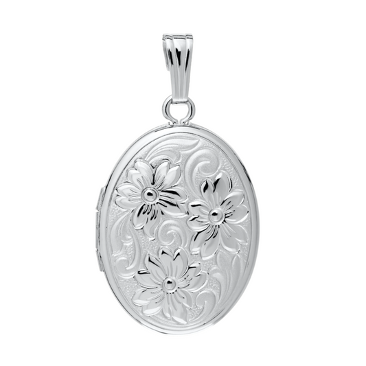 14K White Gold Engraved Oval Locket