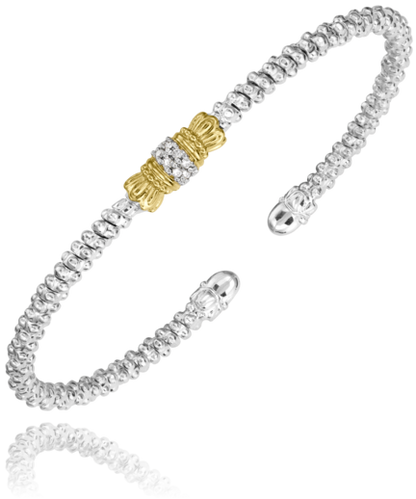 14K Yellow Gold and Sterling Silver Diamond Bangle Bracelet