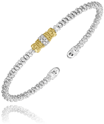 14K Yellow Gold and Sterling Silver Diamond Bangle Bracelet